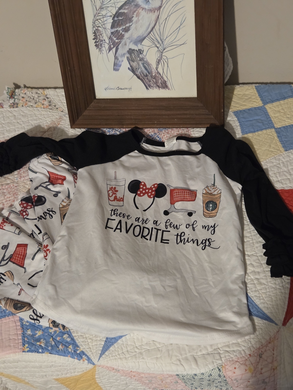 White & Black Graphic Raglan Top with Red Accents